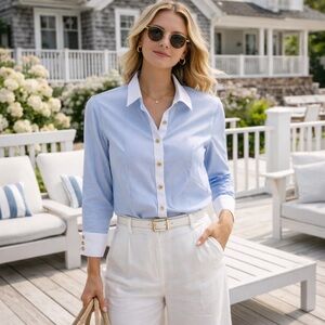 JNY Cotton Blue Stripe Shirt | Size 12P